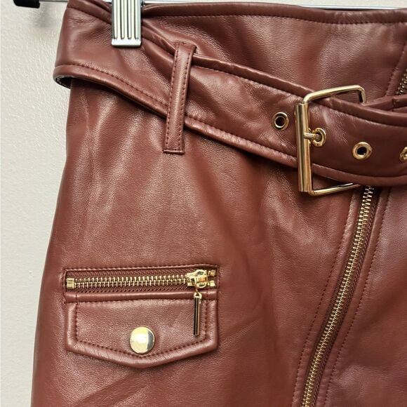 Rachel Zoe Faux Leather Mini Skirt Brown - Picture 4 of 8